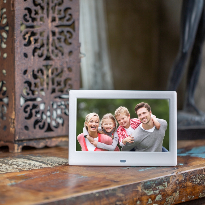 Sencor - Cyfrowa ramka na zdjęcia 7 z głośnikiem 230V biała + pilot zdalnego sterowania