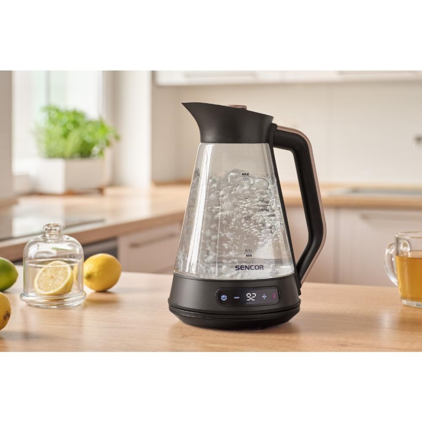 Sencor - Czajnik elektryczny z regulacją temperatury 1,5 l 2150W/230V czarny/różowe złoto