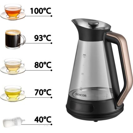 Sencor - Czajnik elektryczny z regulacją temperatury 1,5 l 2150W/230V czarny/różowe złoto