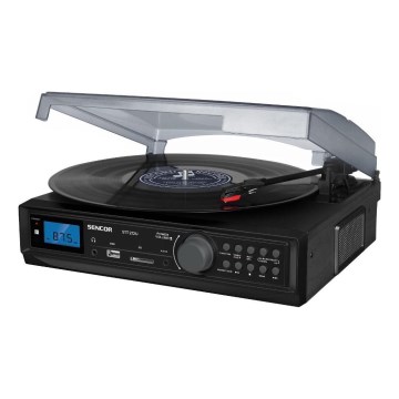 Sencor - Gramofon z USB/SD/FM 8W/230V + pilot zdalnego sterowania