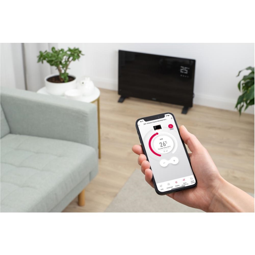 Sencor - Inteligentny elektryczny grzejnik/konwektor 2000W/230V IP24 Wi-Fi czarny + pilot zdalnego sterowania