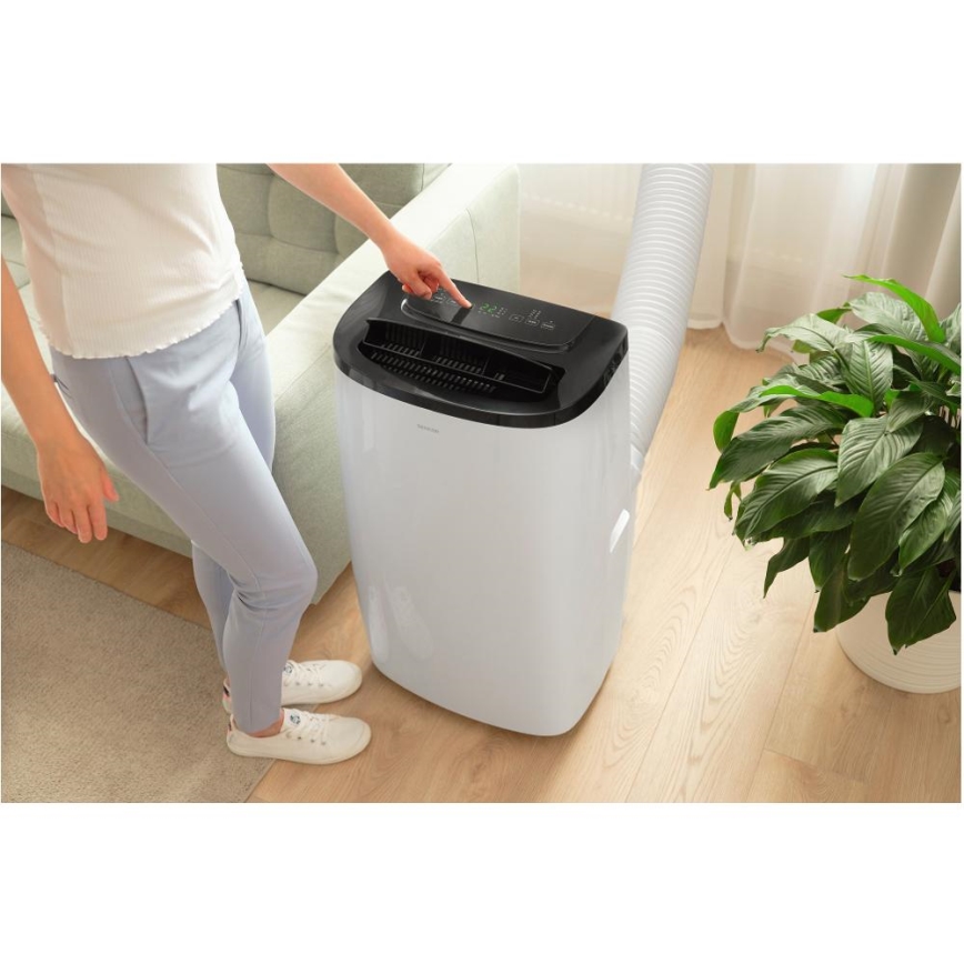 Sencor - Inteligentna przenośna klimatyzacja 4 w 1 z kompletnym wyposażeniem, 1700 W / 230 V, 12 000 BTU, Wi‑Fi, biała + pilot zdalnego sterowania