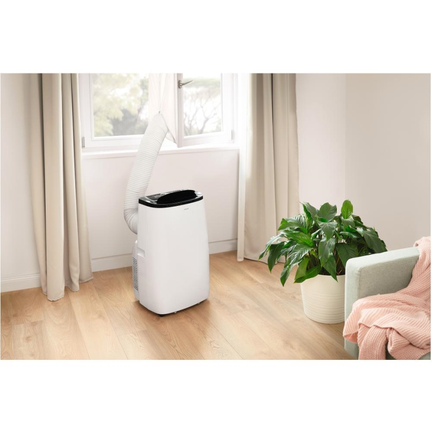 Sencor - Inteligentna przenośna klimatyzacja 4 w 1 z kompletnym wyposażeniem, 1700 W / 230 V, 12 000 BTU, Wi‑Fi, biała + pilot zdalnego sterowania