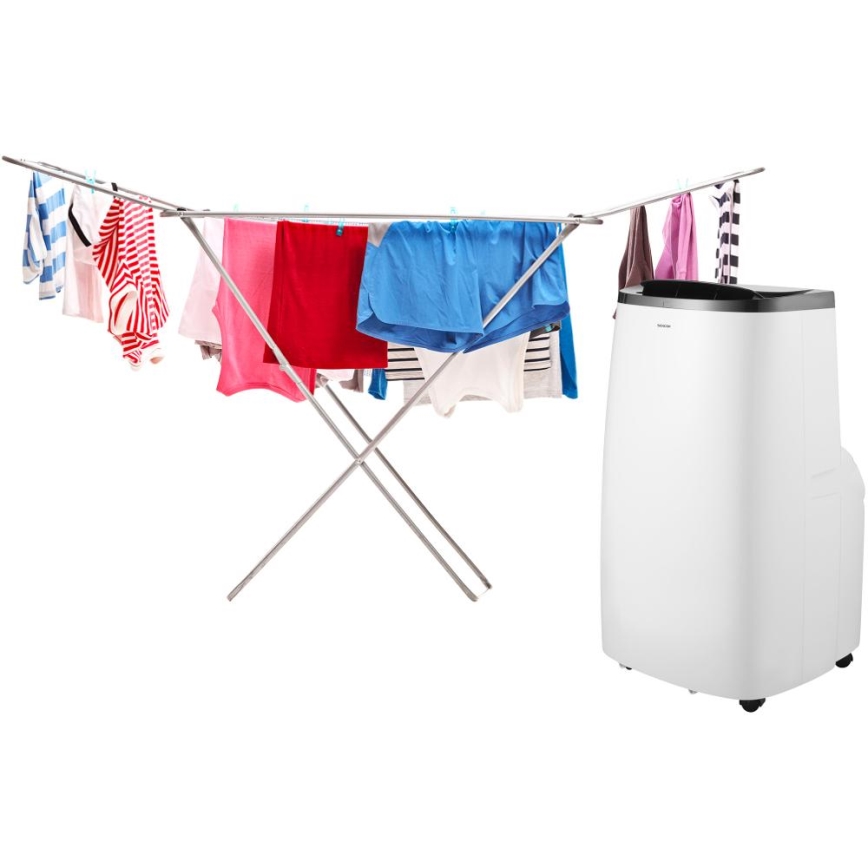 Sencor - Inteligentna przenośna klimatyzacja 4 w 1 z kompletnym wyposażeniem, 1700 W / 230 V, 12 000 BTU, Wi‑Fi, biała + pilot zdalnego sterowania