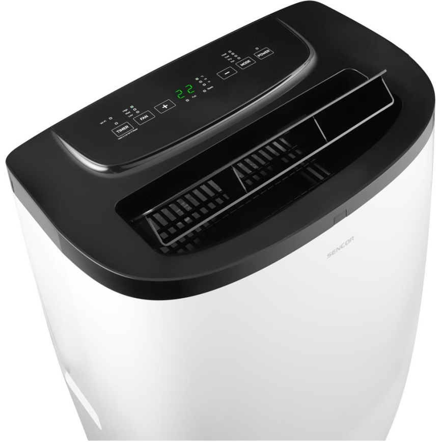 Sencor - Inteligentna przenośna klimatyzacja 4 w 1 z kompletnym wyposażeniem, 1700 W / 230 V, 12 000 BTU, Wi‑Fi, biała + pilot zdalnego sterowania