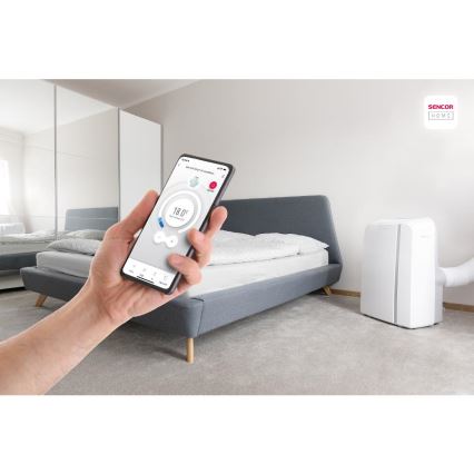 Sencor - Inteligentny mobilny klimatyzator 3w1 z kompletnym wyposażeniem 1450W/230V 12000 BTU Wi-Fi biały + zdalne sterowanie