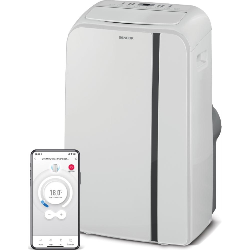 Sencor - Inteligentny mobilny klimatyzator 3w1 z kompletnym wyposażeniem 1450W/230V 12000 BTU Wi-Fi biały + zdalne sterowanie