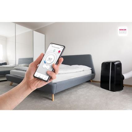 Sencor - Inteligentny mobilny klimatyzator 3w1 z kompletnym wyposażeniem 1450W/230V 12000 BTU Wi-Fi czarny + zdalne sterowanie