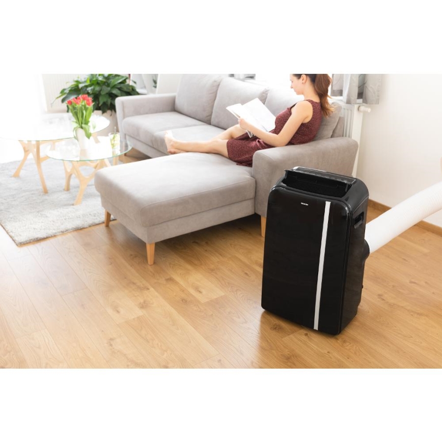 Sencor - Inteligentny mobilny klimatyzator 3w1 z kompletnym wyposażeniem 1450W/230V 12000 BTU Wi-Fi czarny + zdalne sterowanie