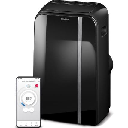 Sencor - Inteligentny mobilny klimatyzator 3w1 z kompletnym wyposażeniem 1450W/230V 12000 BTU Wi-Fi czarny + zdalne sterowanie