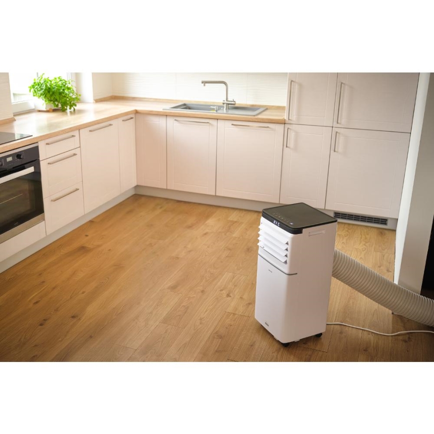 Sencor - Inteligentna przenośna klimatyzacja 3 w 1 wraz z kompletnym zestawem akcesoriów 1020W/230V 10000 BTU Wi-Fi biała + pilot zdalnego sterowania