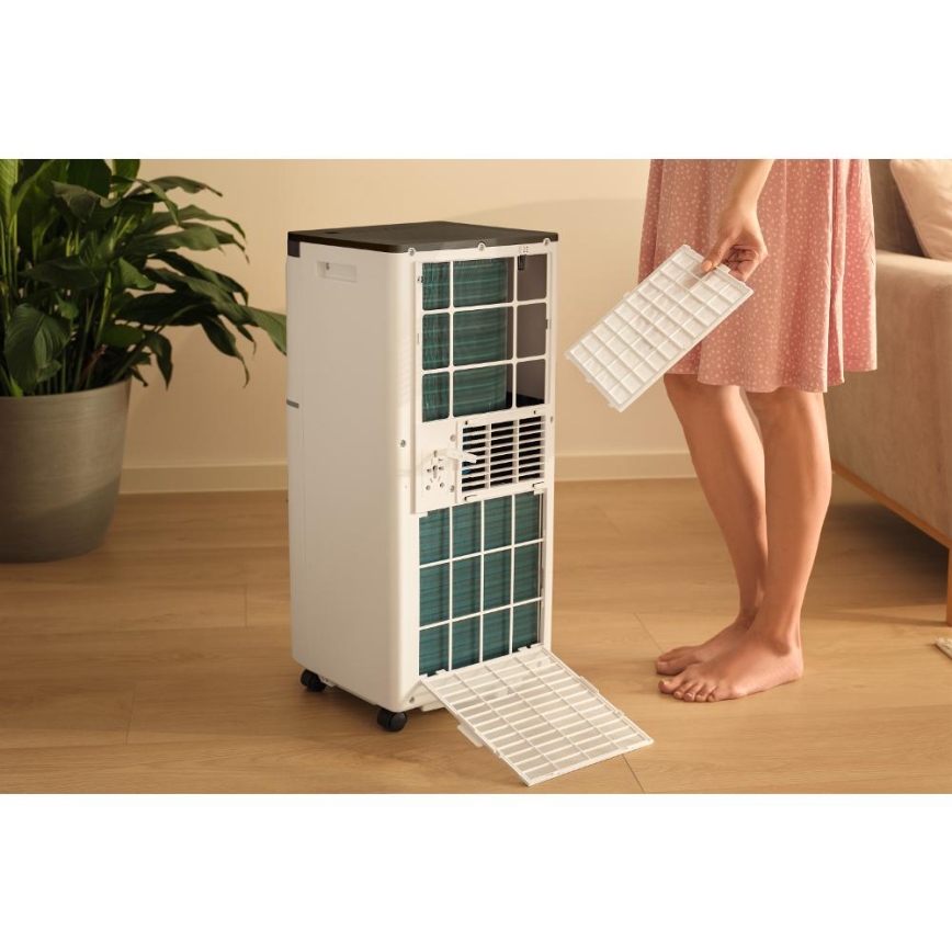 Sencor - Inteligentna przenośna klimatyzacja 3 w 1 wraz z kompletnym zestawem akcesoriów 1020W/230V 10000 BTU Wi-Fi biała + pilot zdalnego sterowania