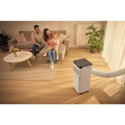 Sencor - Inteligentna przenośna klimatyzacja 3 w 1 wraz z kompletnym zestawem akcesoriów 1020W/230V 10000 BTU Wi-Fi biała + pilot zdalnego sterowania