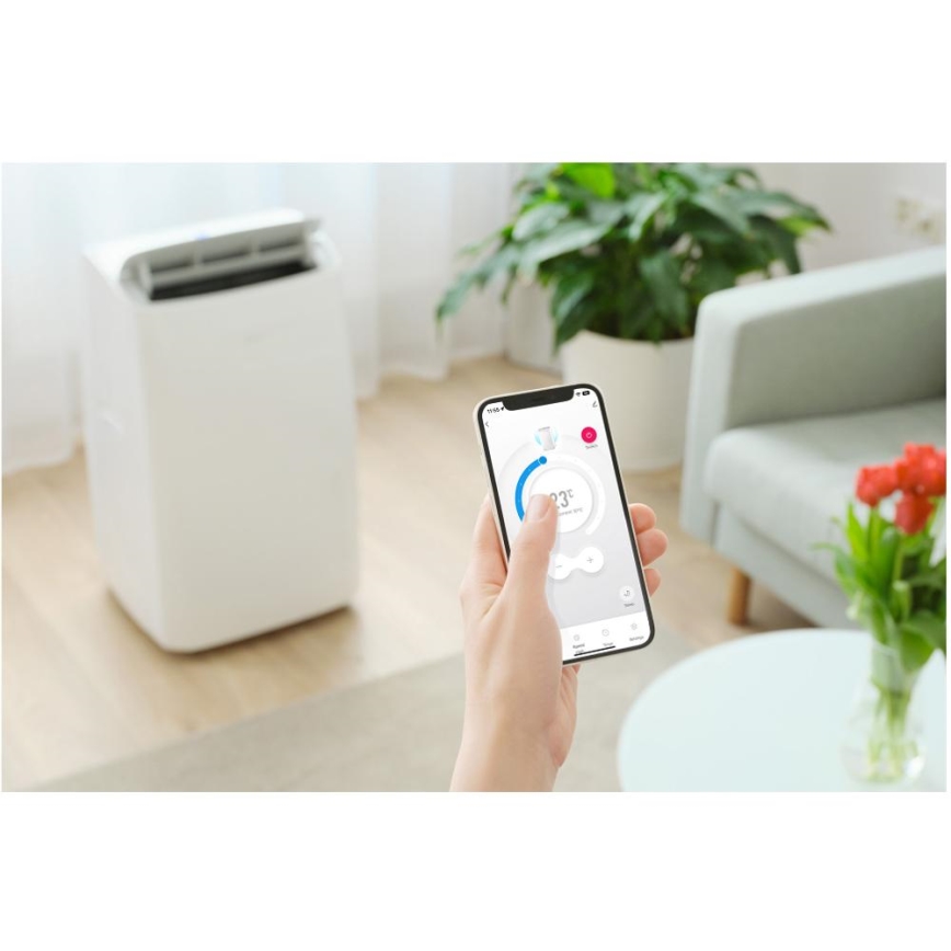 Sencor - Inteligentny klimatyzator przenośny 5 w 1 z kompletnym zestawem akcesoriów 733W/230V 9000 BTU Wi-Fi biały + pilot zdalnego sterowania