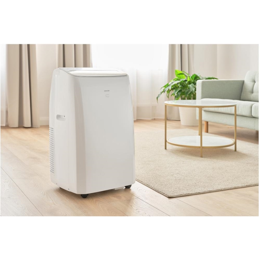 Sencor - Inteligentny klimatyzator przenośny 5 w 1 z kompletnym zestawem akcesoriów 733W/230V 9000 BTU Wi-Fi biały + pilot zdalnego sterowania