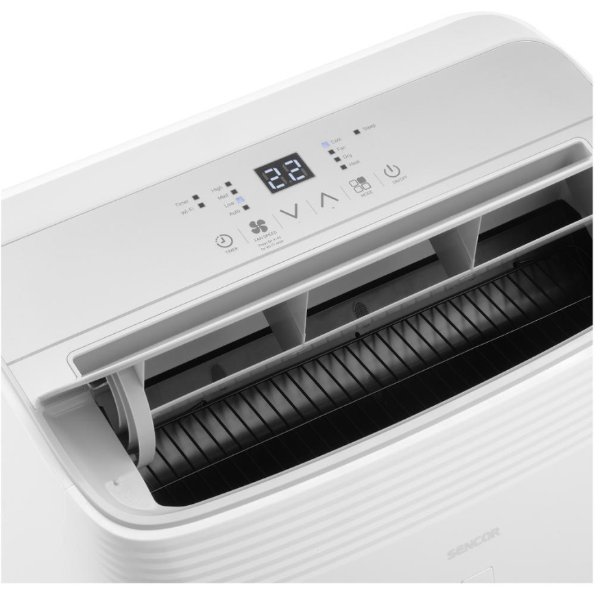 Sencor - Inteligentny klimatyzator przenośny 5 w 1 z kompletnym zestawem akcesoriów 733W/230V 9000 BTU Wi-Fi biały + pilot zdalnego sterowania