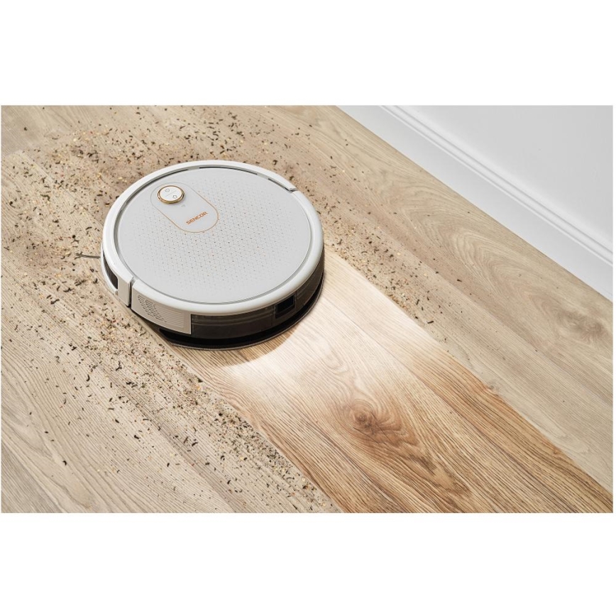 Sencor - Inteligentny robot sprzątający z funkcją mopowania 2w1 28W/2600 mAh Wi-Fi biały + pilot zdalnego sterowania