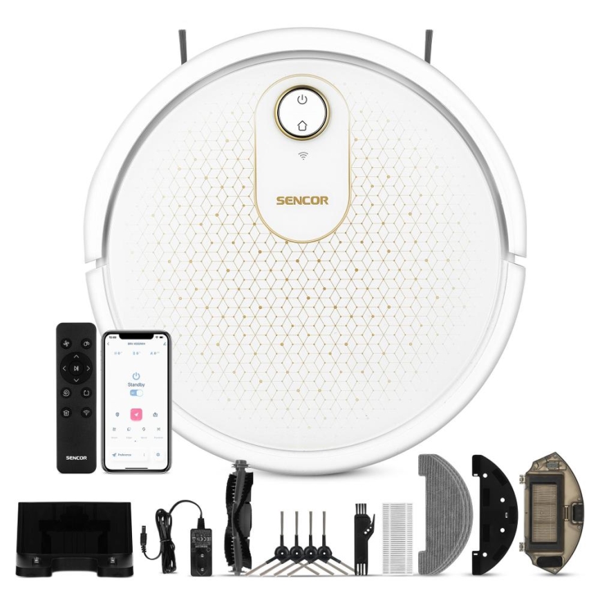 Sencor - Inteligentny robot sprzątający z funkcją mopowania 2w1 28W/2600 mAh Wi-Fi biały + pilot zdalnego sterowania