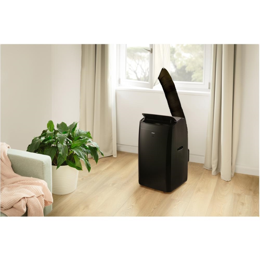 Sencor - Inteligentna przenośna klimatyzacja 4w1 z pełnym zestawem akcesoriów 900W/230V 9000 BTU Wi-Fi czarna + pilot zdalnego sterowania