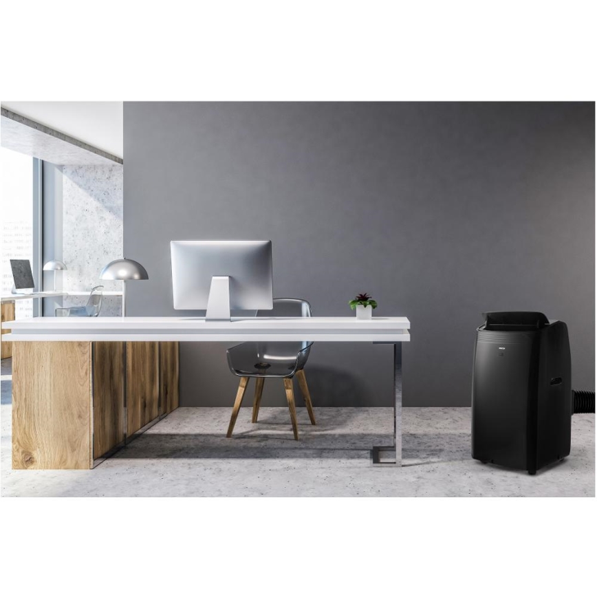 Sencor - Inteligentna przenośna klimatyzacja 4w1 z pełnym zestawem akcesoriów 900W/230V 9000 BTU Wi-Fi czarna + pilot zdalnego sterowania