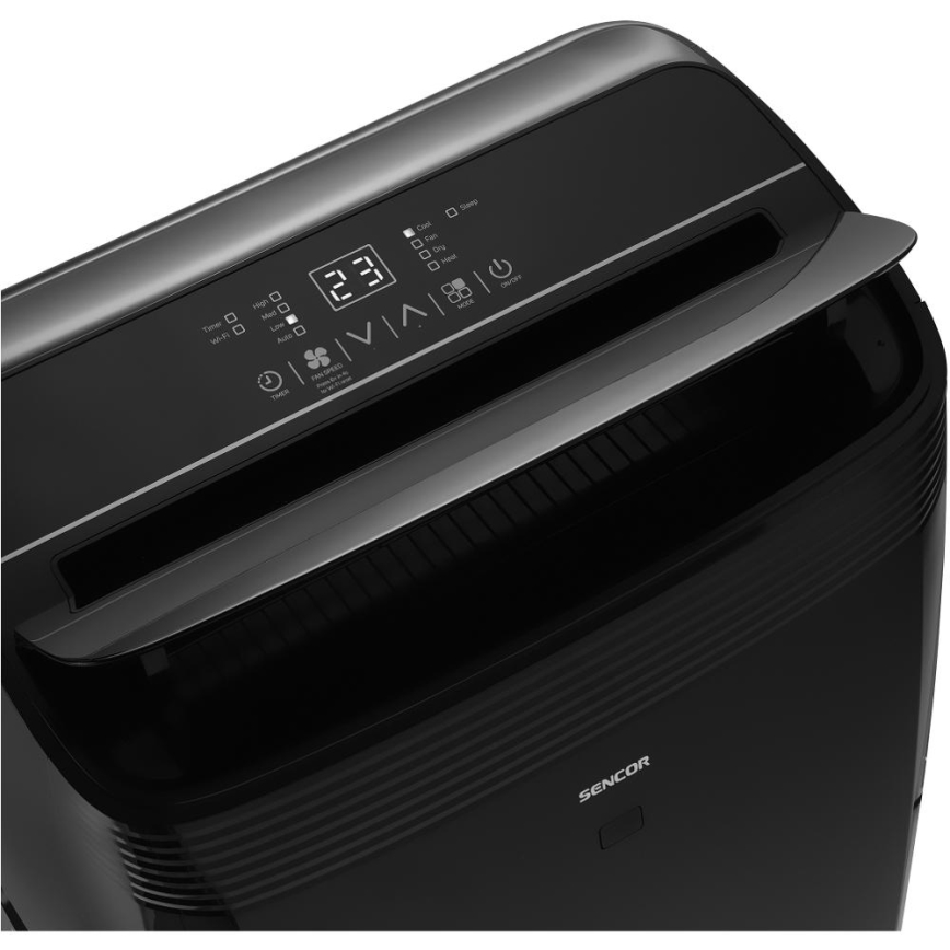 Sencor - Inteligentna przenośna klimatyzacja 4w1 z pełnym zestawem akcesoriów 900W/230V 9000 BTU Wi-Fi czarna + pilot zdalnego sterowania