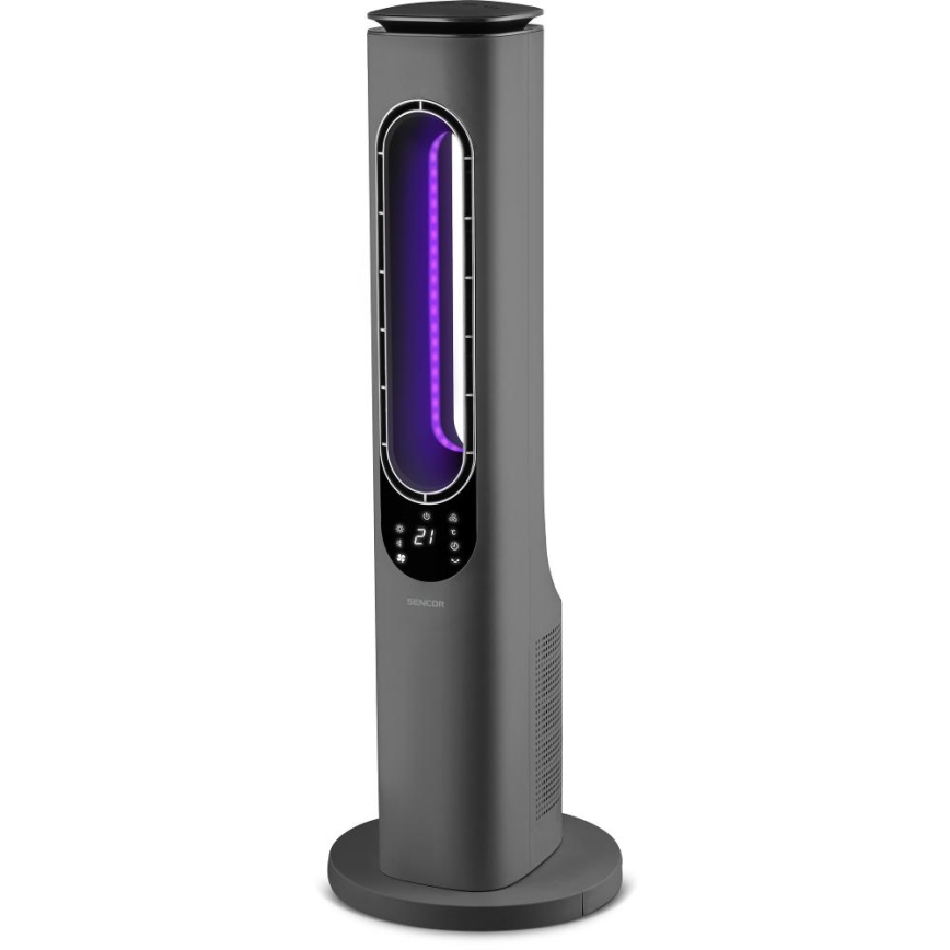 Sencor - Kolumnowy wentylator bezłopatkowy z ceramiczną grzałką 1200/2000 W/230 V antracyt + pilot