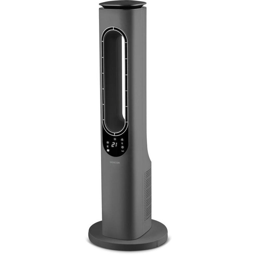 Sencor - Kolumnowy wentylator bezłopatkowy z ceramiczną grzałką 1200/2000 W/230 V antracyt + pilot
