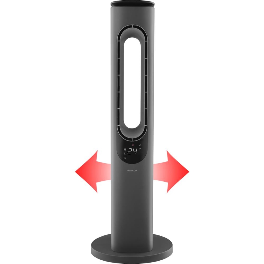 Sencor - Kolumnowy wentylator bezłopatkowy z ceramiczną grzałką 1200/2000 W/230 V antracyt + pilot