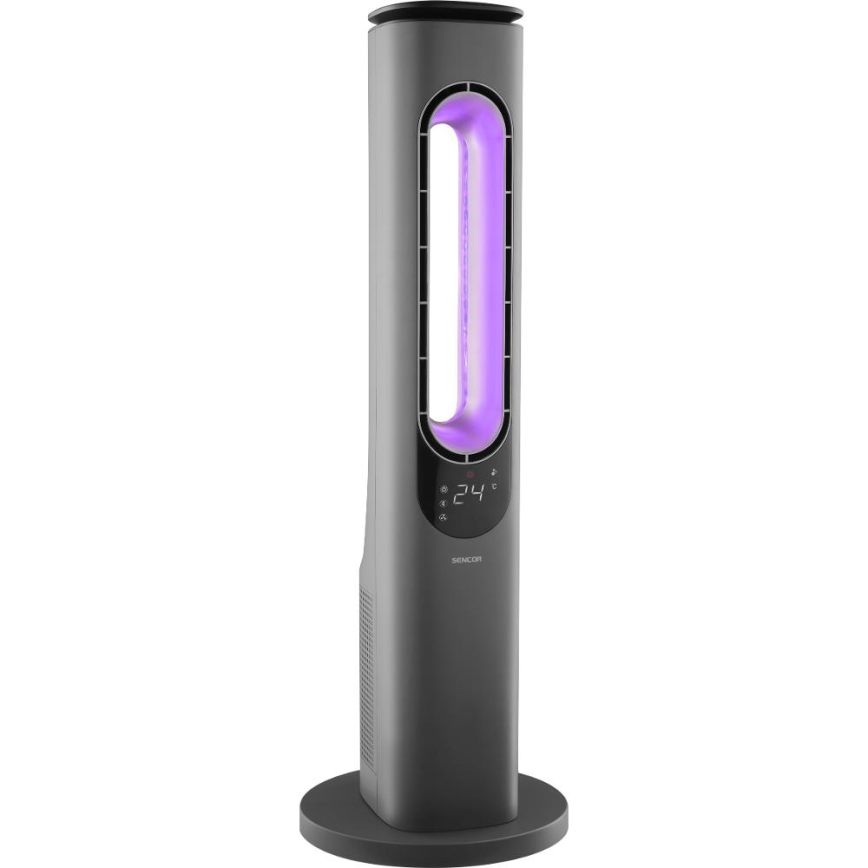 Sencor - Kolumnowy wentylator bezłopatkowy z ceramiczną grzałką 1200/2000 W/230 V antracyt + pilot