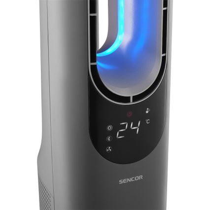 Sencor - Kolumnowy wentylator bezłopatkowy z ceramiczną grzałką 1200/2000 W/230 V antracyt + pilot