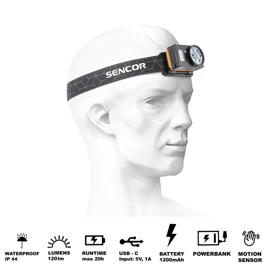 Sencor - LED czołówka ładowalna z funkcją powerbanku LED/5W/1200 mAh IP44