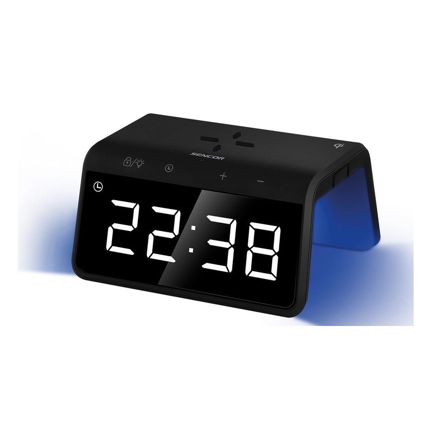 Sencor - LED RGB Budzik z ładowaniem bezprzewodowym 10W/1xCR2032