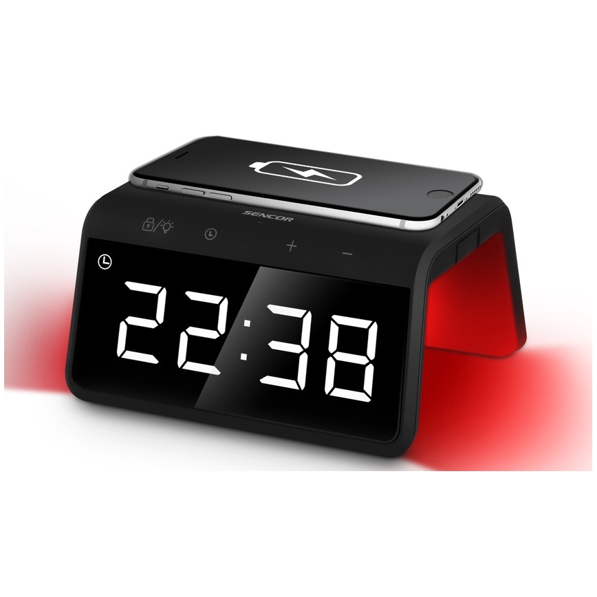 Sencor - LED RGB Budzik z ładowaniem bezprzewodowym 10W