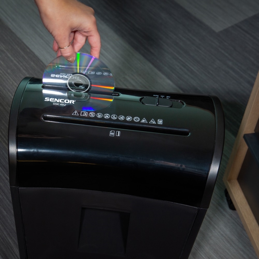 Sencor - Niszczarka CD i papieru A4 objętość 14 l 230V czarna