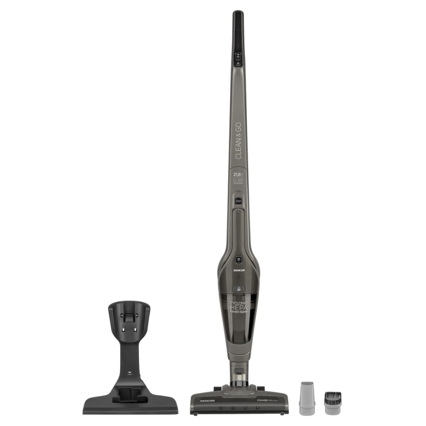 Sencor - Odkurzacz pionowy z elektryczną szczotką obrotową 2w1 110W/21,6V 2000 mAh szary