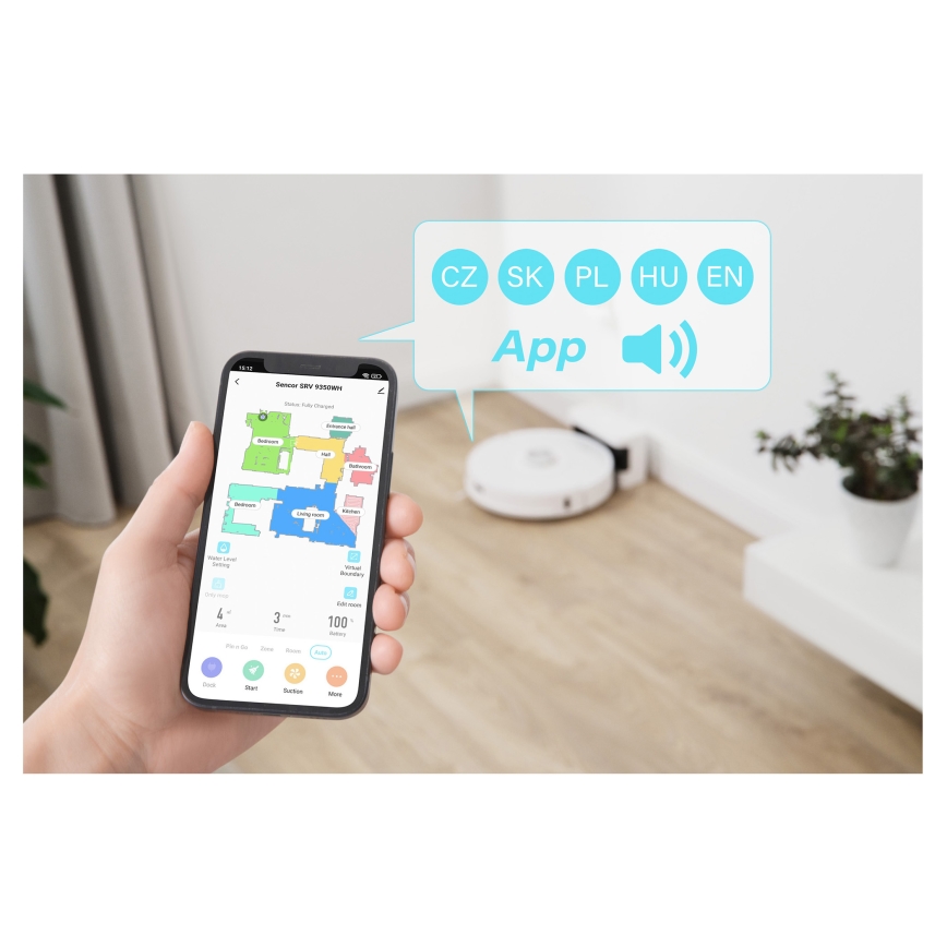 Sencor - Odkurzacz robotyczny z mopem 2 w 1 50W/5000 mAh Wi-Fi biały + pilot zdalnego sterowania