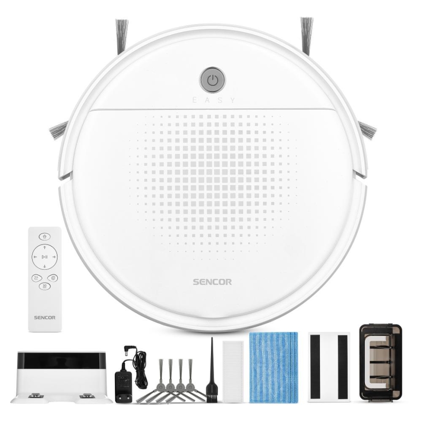 Sencor - Odkurzacz robotyczny z mopem 2w1 18W/1500 mAh biały + zdalne sterowanie