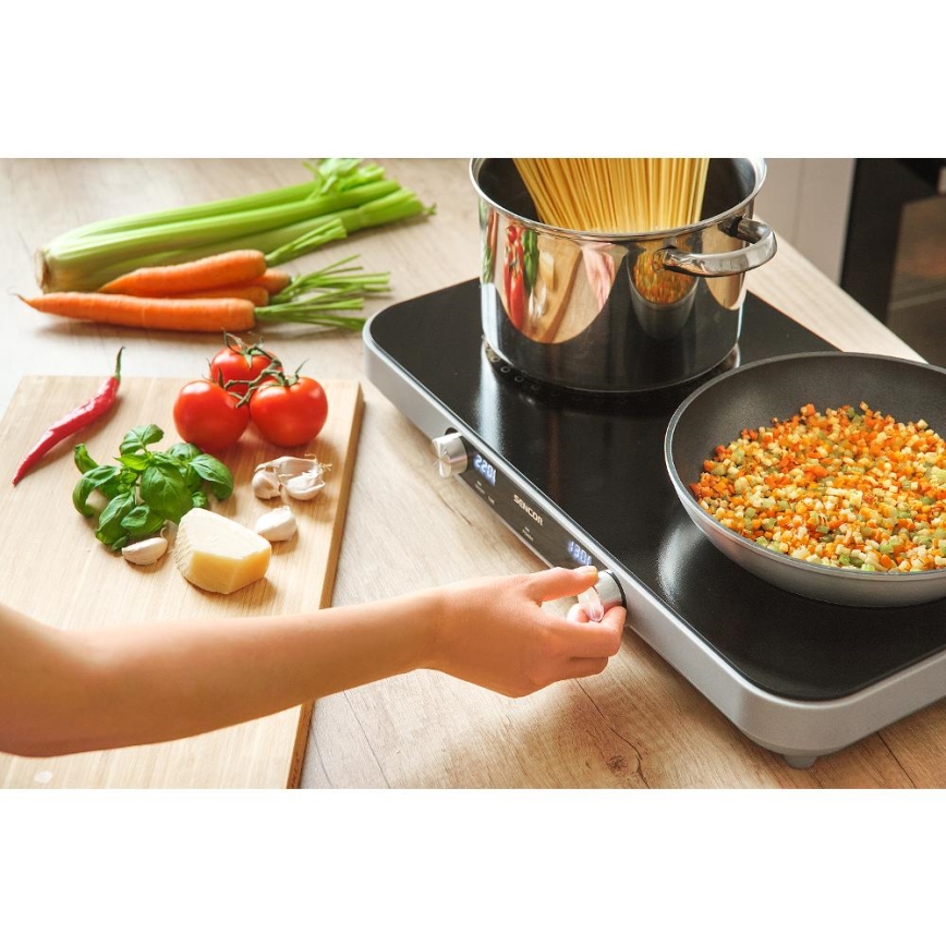 Sencor - Płyta ceramiczna szklana z 2 palnikami z wyświetlaczem LCD 3500W/230V