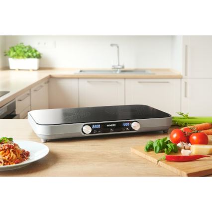 Sencor - Płyta ceramiczna szklana z 2 palnikami z wyświetlaczem LCD 3500W/230V