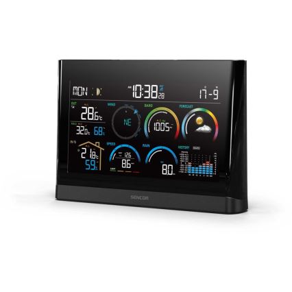 Sencor - Profesjonalna stacja pogodowa z kolorowym wyświetlaczem LCD i budzikiem 5V/3xAAA + 3xAA