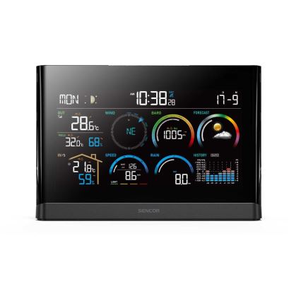 Sencor - Profesjonalna stacja pogodowa z kolorowym wyświetlaczem LCD i budzikiem 5V/3xAAA + 3xAA