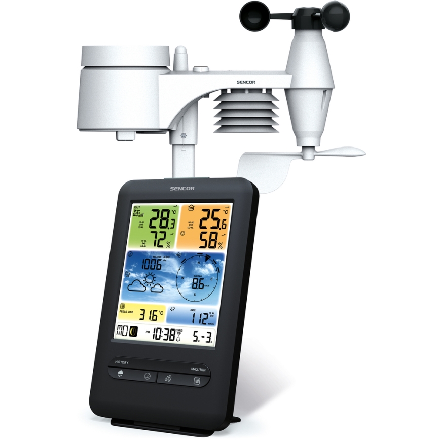 Sencor - Profesjonalna stacja pogodowa z kolorowym wyświetlaczem LCD 1xCR2032 + 3xAA Wi-Fi