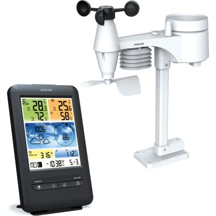 Sencor - Profesjonalna stacja pogodowa z kolorowym wyświetlaczem LCD 1xCR2032 + 3xAA Wi-Fi