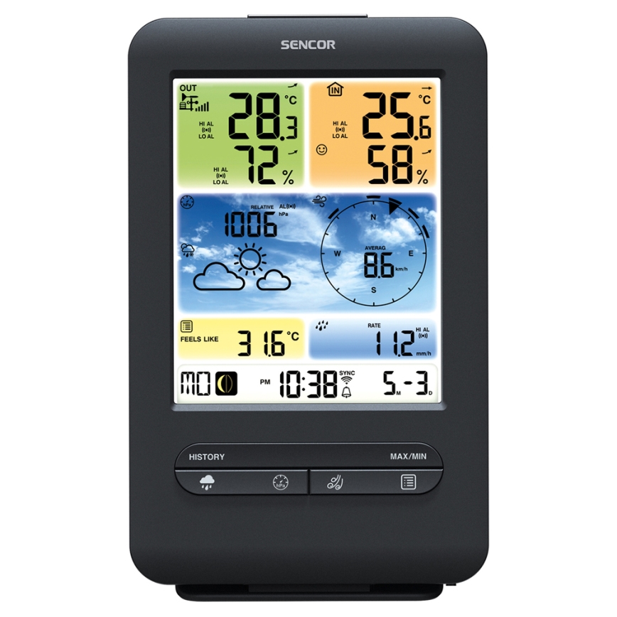 Sencor - Profesjonalna stacja pogodowa z kolorowym wyświetlaczem LCD 1xCR2032 + 3xAA Wi-Fi