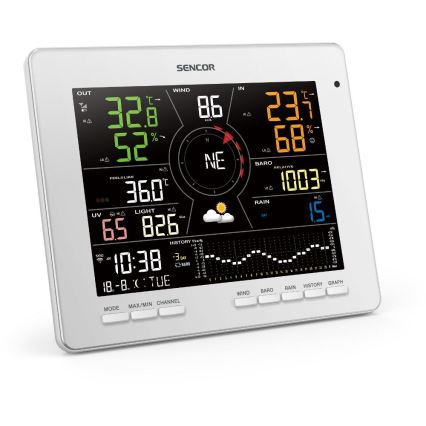 Sencor - Profesjonalna stacja pogodowa z kolorowym wyświetlaczem LCD 5V 1xCR2032 + 3xAA + 2xAA Wi-Fi Tuya