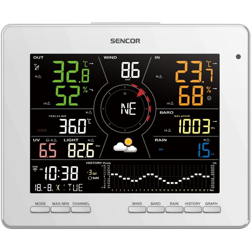 Sencor - Profesjonalna stacja pogodowa z kolorowym wyświetlaczem LCD 5V 1xCR2032 + 3xAA + 2xAA Wi-Fi Tuya