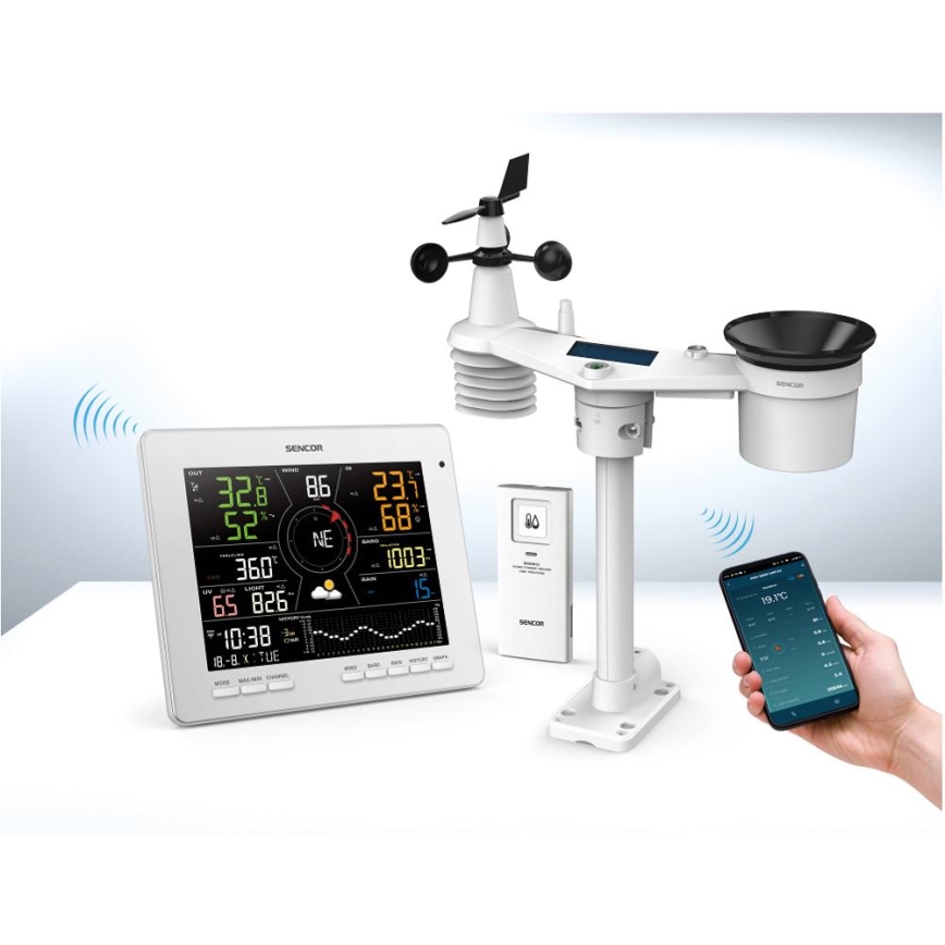 Sencor - Profesjonalna stacja pogodowa z kolorowym wyświetlaczem LCD 5V 1xCR2032 + 3xAA + 2xAA Wi-Fi Tuya