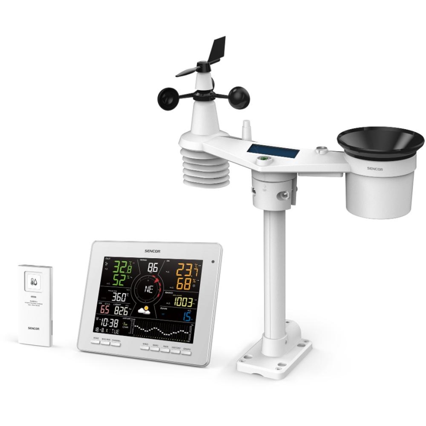 Sencor - Profesjonalna stacja pogodowa z kolorowym wyświetlaczem LCD 5V 1xCR2032 + 3xAA + 2xAA Wi-Fi Tuya