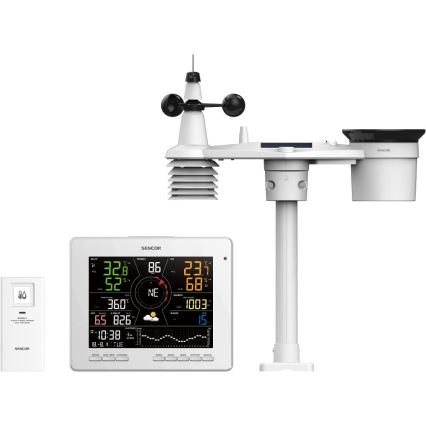 Sencor - Profesjonalna stacja pogodowa z kolorowym wyświetlaczem LCD 5V 1xCR2032 + 3xAA + 2xAA Wi-Fi Tuya