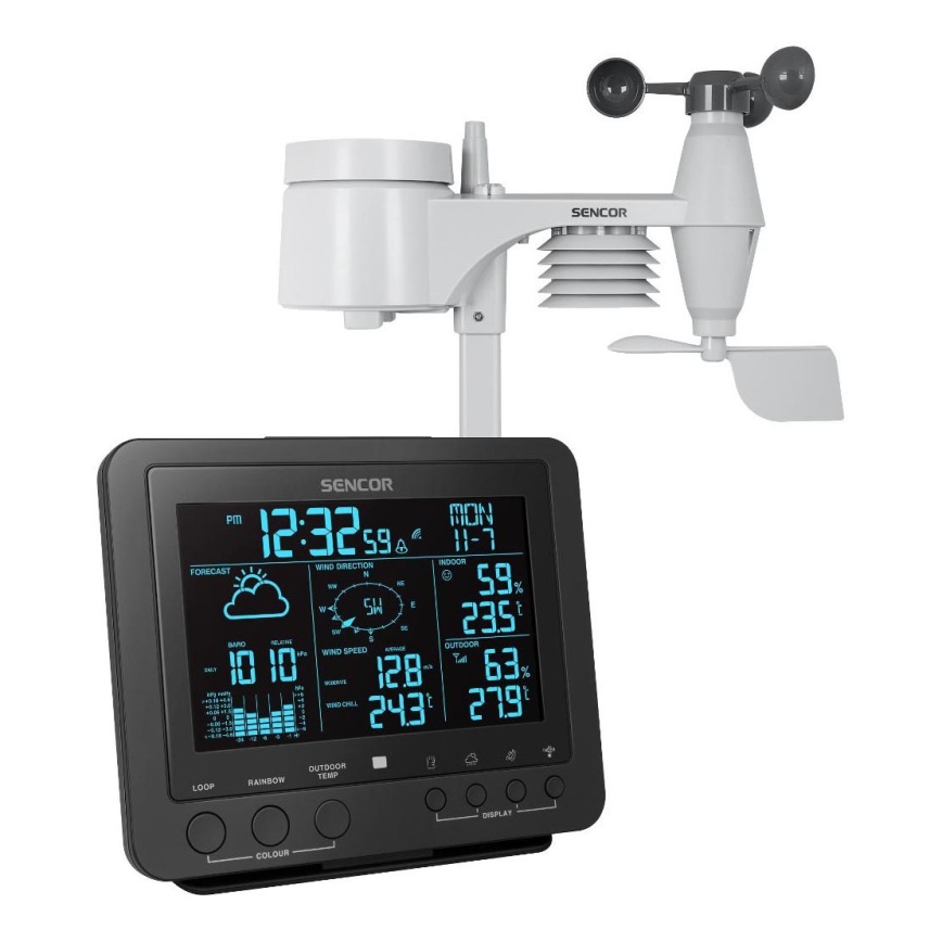 Sencor - Profesjonalna stacja pogodowa z kolorowym wyświetlaczem LCD 5V/1xCR2032 + 3xAA